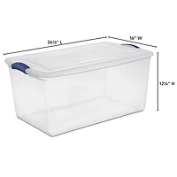 Sterilite 62 Liter Latch Box, Clear Plastic Storage Bin with Lid, Blue Latch, 6 Pk