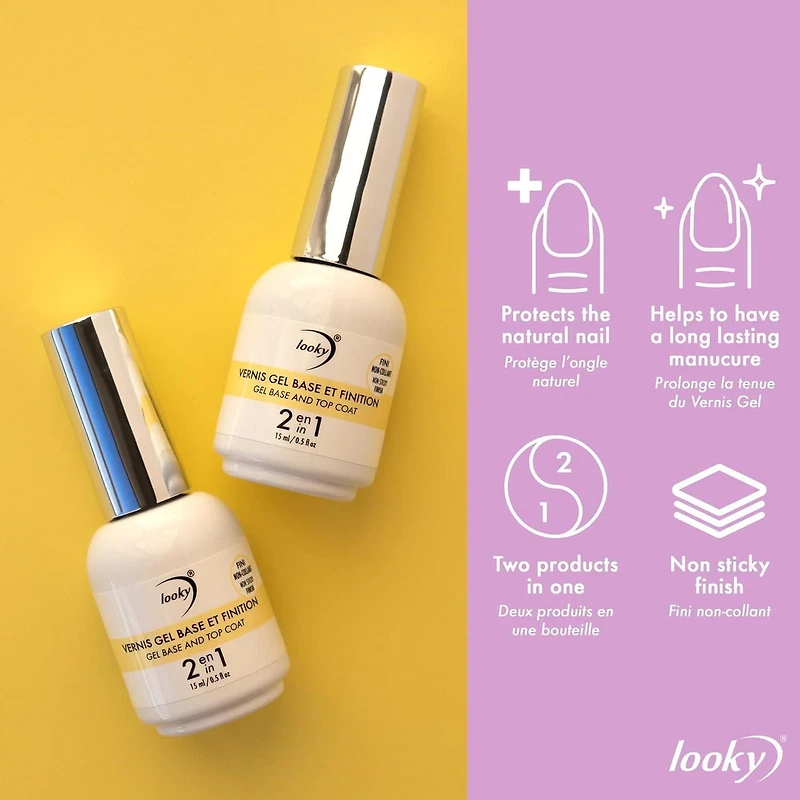 Looky – Gel de finition brillant, séchage rapide, non collant et luxueusement lisse, adhérence, parfait pour manucure en gel – Protection ultime et tenue prolongée, 15 ml
