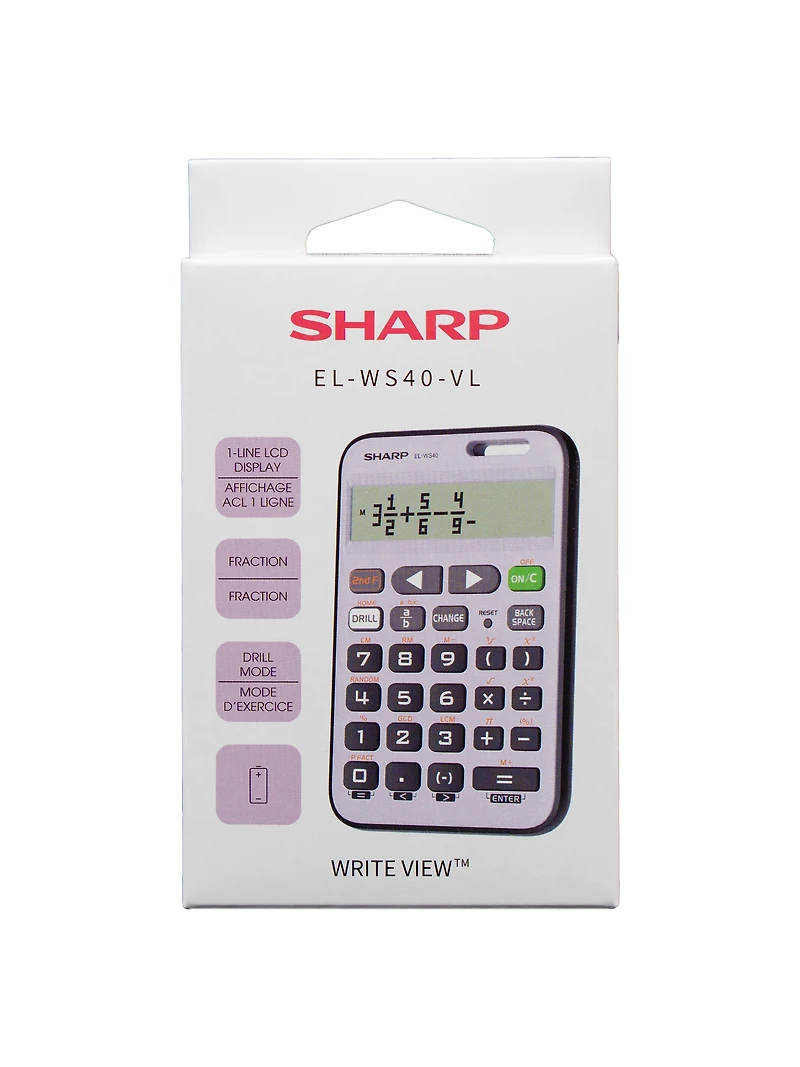 Calculatrice scientifique Sharp ELWS40VL WriteView pour les élèves de 5e à 8e année, écran 10 chiffres, fractions et fonctions d’entraînement, calculatrice scolaire avec trou pour cordon (violet)