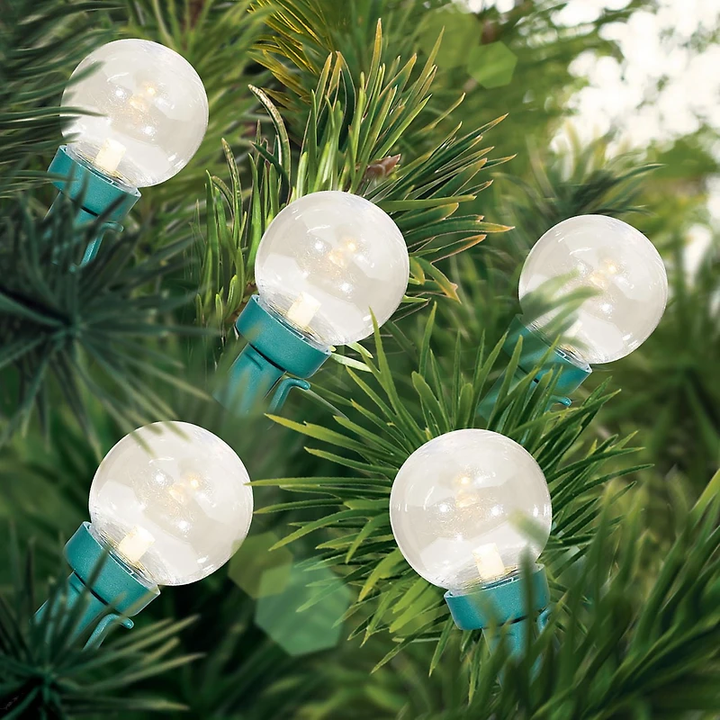 Holiday Time 100-Count Warm White LED Super Bright G30 Christmas Lights, with Green Wire, 56.2', 8"(20.3 cm) bulb spacing
