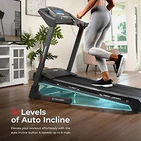 Sunny Health & Fitness Premium Smart Treadmill with Auto Incline, Dedicated Speed Buttons, Double Deck Technology, Digital Performance Display, BMI Calculator and Pulse Sensors - SF-T7515SMART