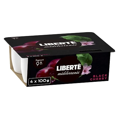 Yogourt Liberté Méditerranée 9 %, cerise noire, 100 g, 4 unités 4x100g