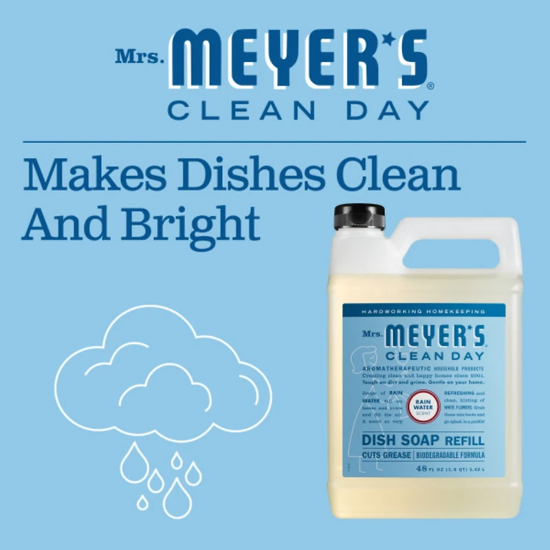 Mrs. Meyer's Clean Day Recharge de Savon à Vaisselle Liquide, Parfum Eau de Pluie, Bouteille