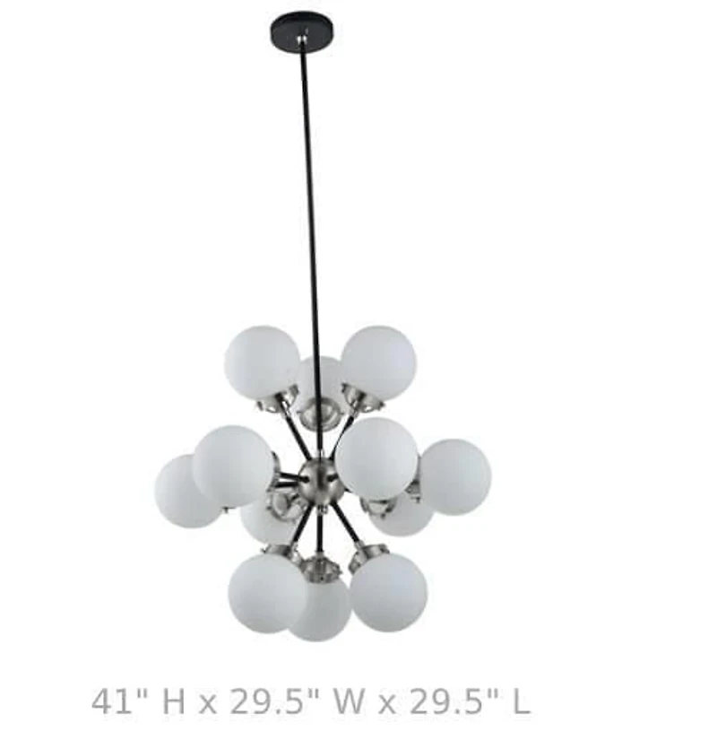 Lampe suspendue élégante noire et chromée avec 12 luminaires – Éclairage contemporain pour espaces modernes