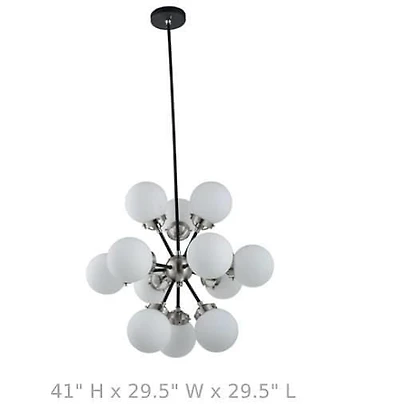 Lampe suspendue élégante noire et chromée avec 12 luminaires – Éclairage contemporain pour espaces modernes