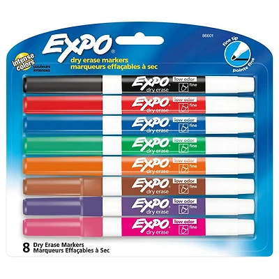Expo Dry Erase Markers, Whiteboard Markers with Low Odour Ink, Fine Tip, Assorted Colours, 8 Count