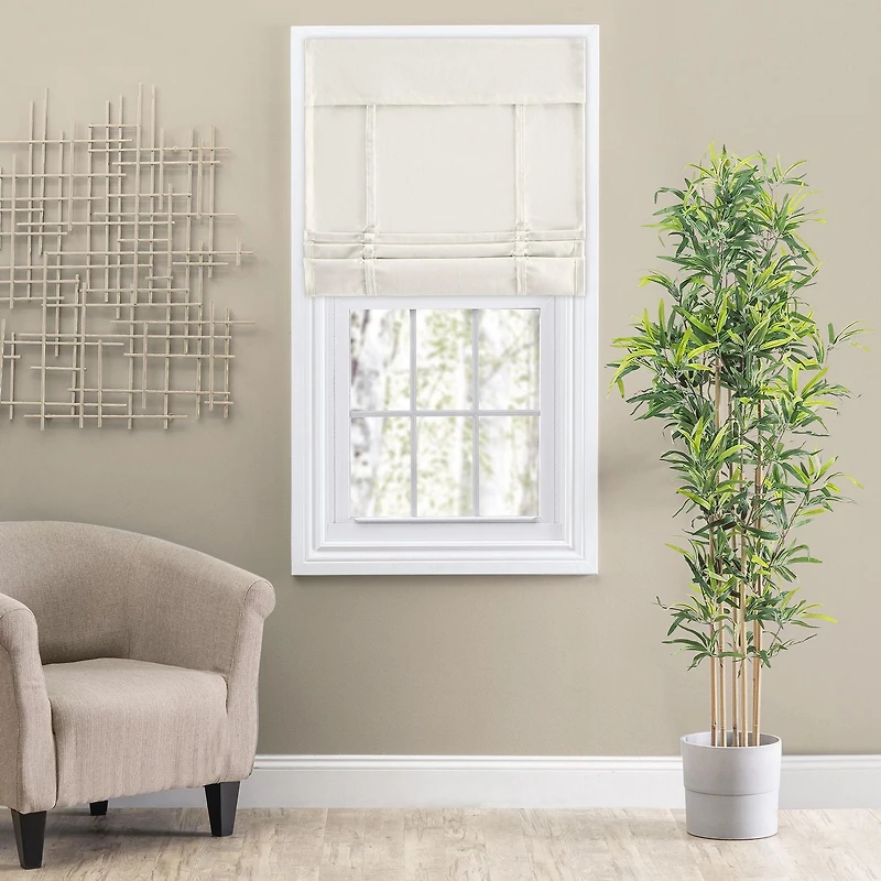 Camalay Harmony Light Filtering Adhesive Fastener Cascade Roman Shade 27 x 64 in Natural