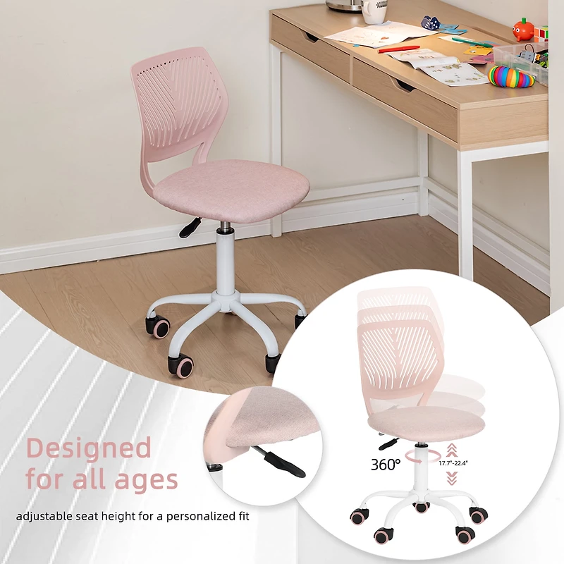 Chaise de bureau pivotante réglable Homy Casa avec assise rembourrée pour bureaux d'étude en dortoir, tissu rose