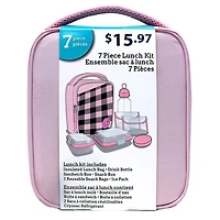 7-Piece Lunch Bag Kit, Black and Pink Checkered