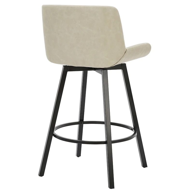 Tabouret de Comptoir, 26 po, avec Siège Pivotant, Jeu de 2, Moderne en Similicuir et Métal - Ivoire d'Époque et Noir