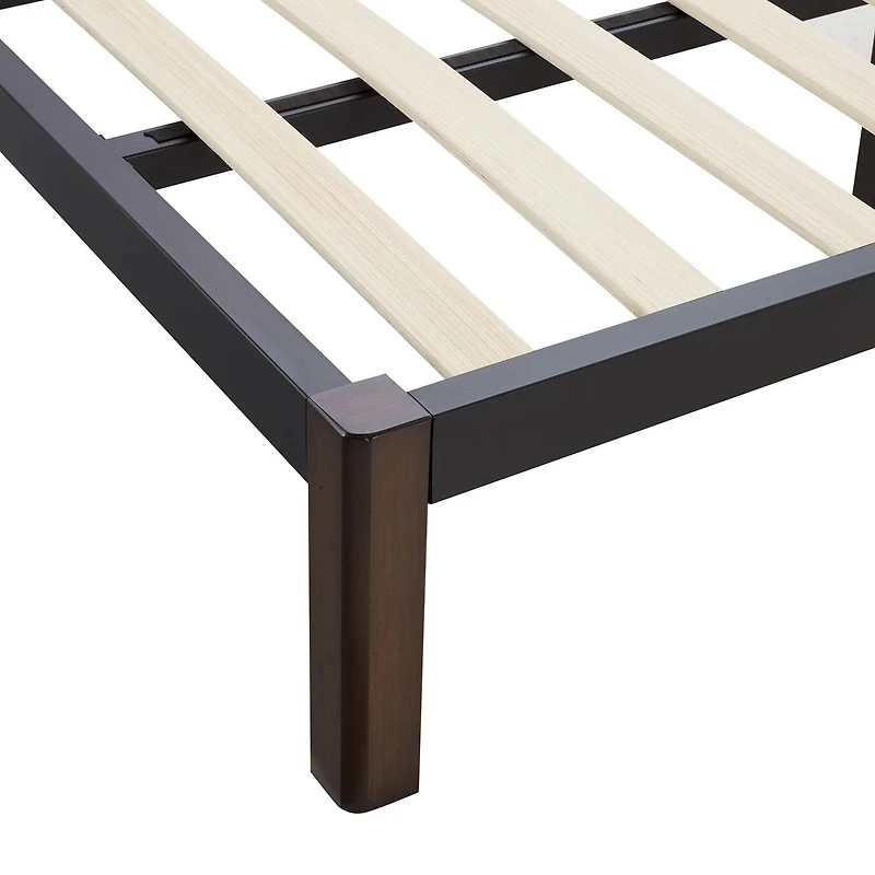 Mainstays Full 14" Metal Platform Bed Frame with Wood Slats, Storage Space Under Frame, No Box Spring Required, Black/Wood