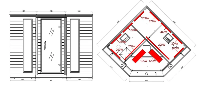 Sauna infrarouge lointain Blisspod pour 4 à 5 personnes, pruche de qualité supérieure, faible EMF, 12 radiateurs, coin, spacieux.