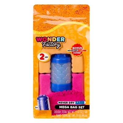 Sac de sable Wonder Factory ne séchant jamais avec pâte ne séchant jamais – sable orange et rouge avec pâte bleue