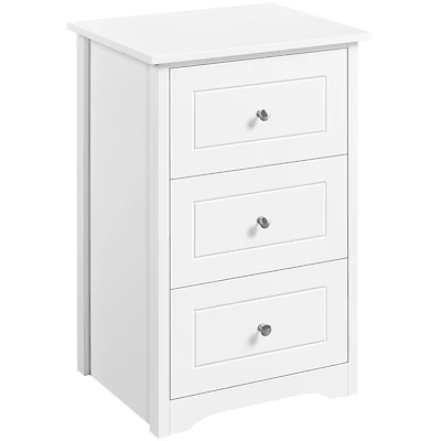 Fullfurnique Modern Wooden End Table with Three Drawers, White