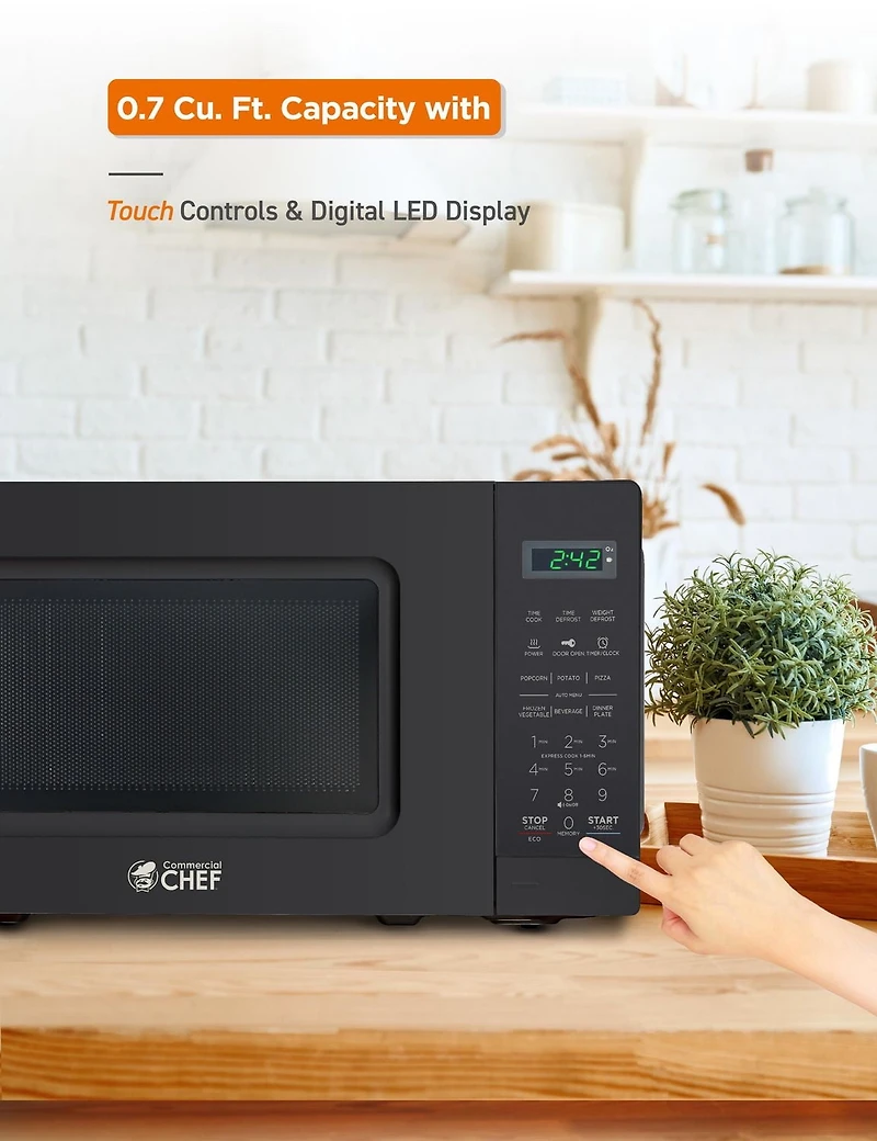 Commercial Chef 0.7 Cu Ft Microwave with 10 Power Levels, 700W Microwave with Digital Display, Countertop Microwave