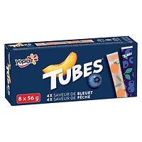 Yogourt en tube Yoplait 1 %, pêche et bleuet, collations au yogourt pour enfants, 56 g, 8 unités