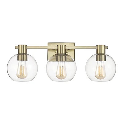 24" 3-Light Matte Brass Vanity Light with Clear Glass Shades<br>