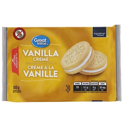 Biscuits sandwichs crème à la vanille Great Value 300 grammes