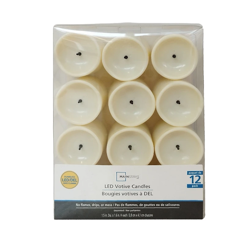 Mainstays ivoire non parfumé LED sans flamme bougies votives, paquet de 12 Mainstays pack Bougies votives à DEL