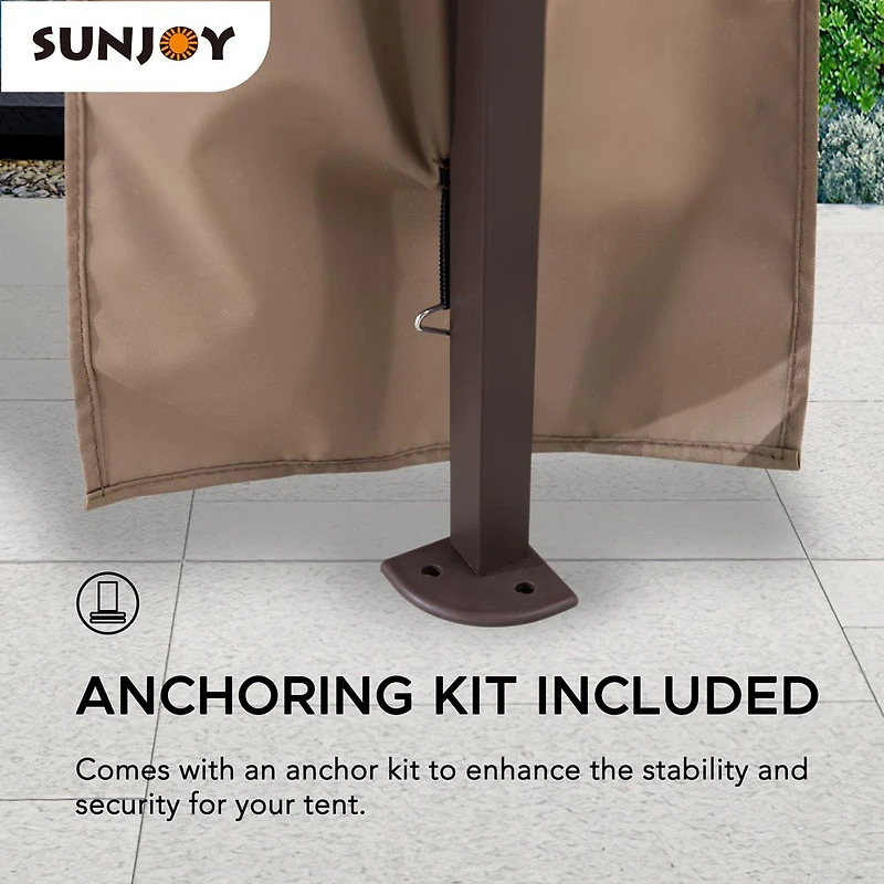 Sunjoy Outdoor Gazebo Patio 11 ft. x 11 ft. Pop Up Portable Steel Gazebo Khaki