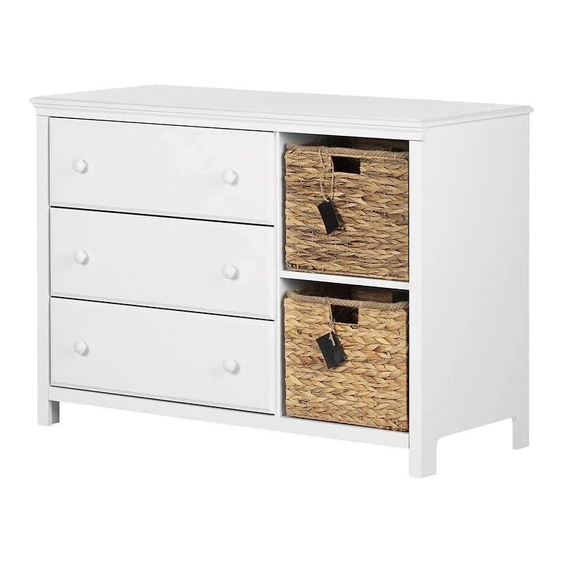 Meubles South Shore, collection Cotton Candy, Commode 3 tiroirs avec paniers Blanc Pure