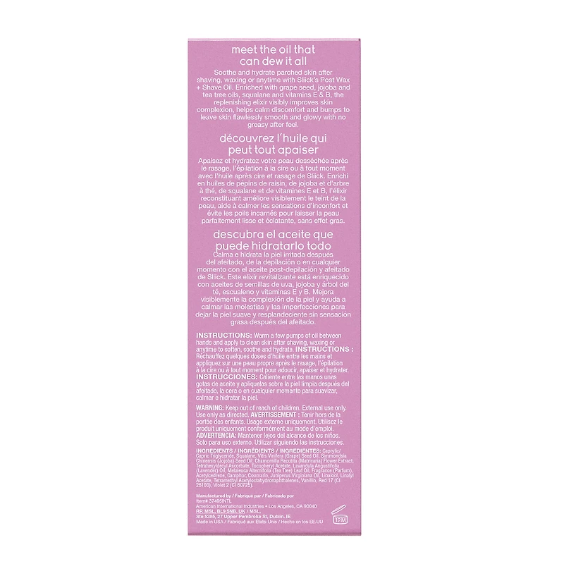 Sliick - Post Wax Oil - Lait de camomille & Lavande Arbre à thé - Vitamine E+B - 118 ml