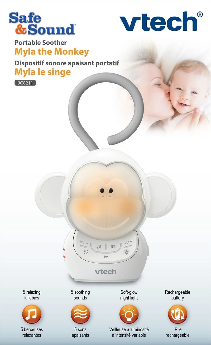 VTech BC8211 Safe & Sound Dispositif sonore apaisant portatif Myla le singe BC8211
