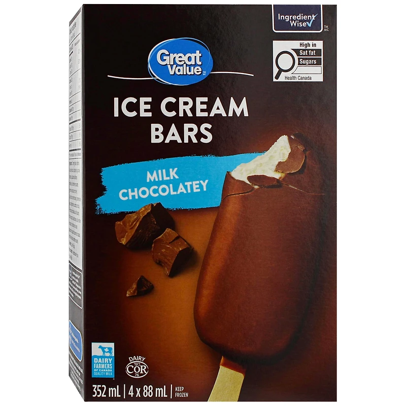 Great Value Milk Chocolatey Ice Cream Bars, 352 mL (4 x 88 mL)