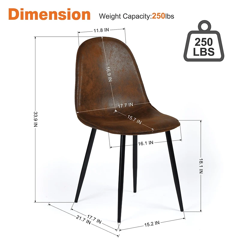 Homy Casa Lot de 4 chaises de bureau rembourrées sans accoudoirs pour espace de travail à domicile, imitation daim brun