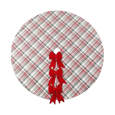 Holiday Time Plaid Bow Tree Skirt,48 inch,red and green colour, Holiday Time Christmas Tree Skirt,48 inch,green and red plaid material,three red big bows attached to the tree skirt,very high-end design,traditional and classic style.