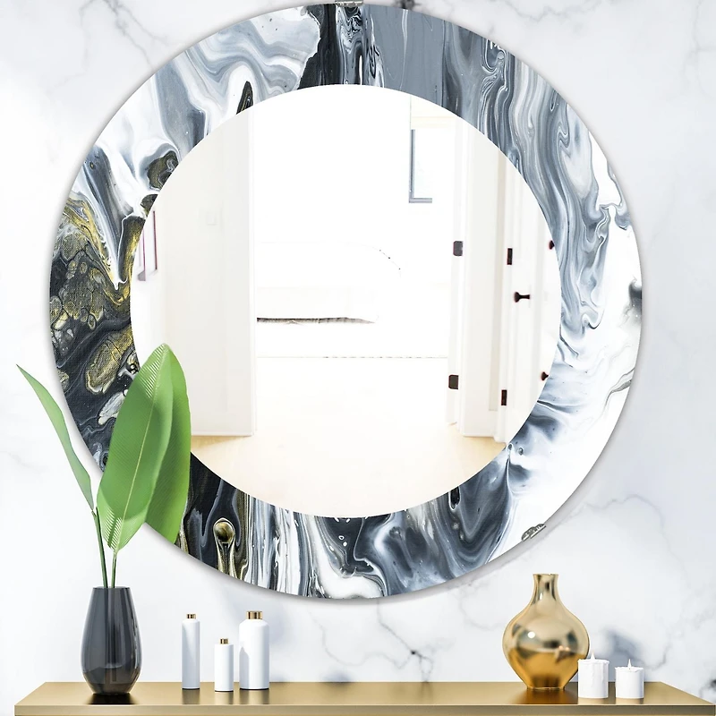 Designart 'Marbled Geode 13' Mid-Century Modern Mirror - Oval or Round Bathroom Mirror - 32x32