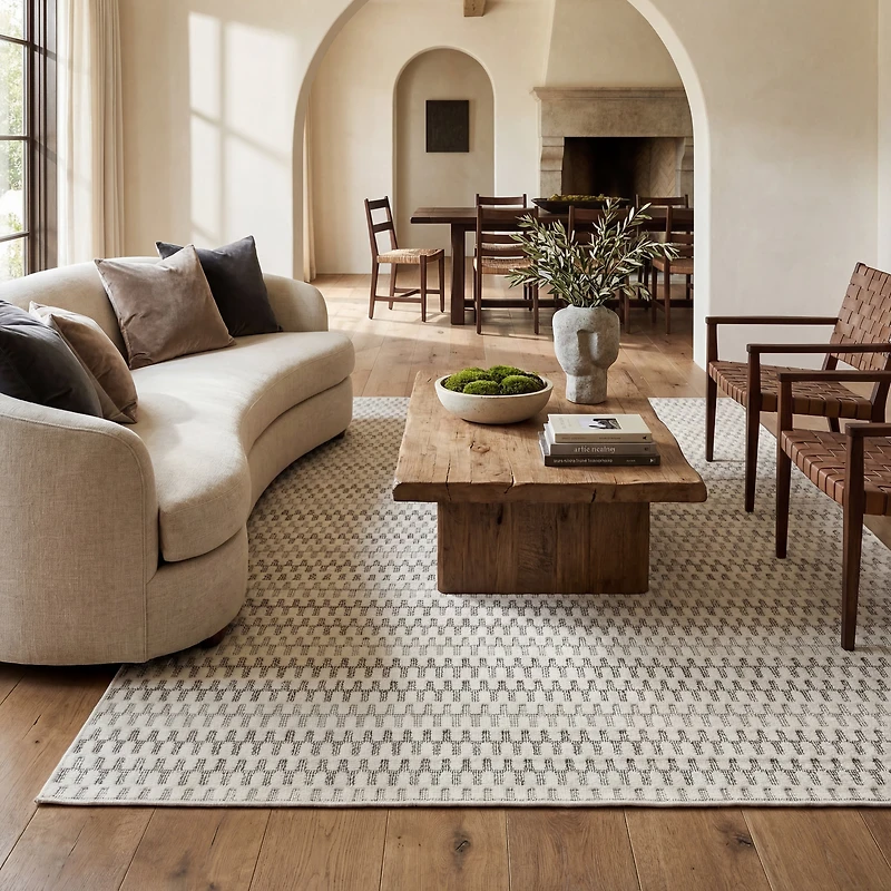 Tapis d'interieur exterieur abstrait Rug Branch Maise, beige creme, moderne - Entree, couloir