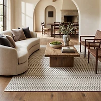 Tapis d'interieur exterieur abstrait Rug Branch Maise, beige creme, moderne - Entree, couloir