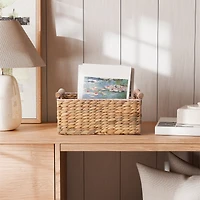 Zenna Home Woven Water Hyacinth Rectangular Decorative Storage Basket, Natural Finish