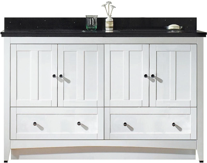 American Imaginations 59-in. W Floor Mount White Vanity Set For 3H4-in. Drilling Bianca Carara Top Biscuit UM Sink AI-17703