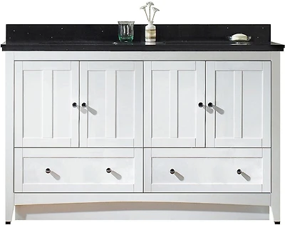 American Imaginations 59-in. W Floor Mount White Vanity Set For 3H4-in. Drilling Bianca Carara Top Biscuit UM Sink AI-17703