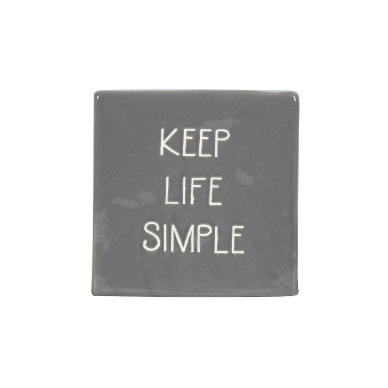 Linden “Keep Life Simple” Porcelain Tabletop Square Art Plaque, 4.1in W x 4in H x 1.4in D