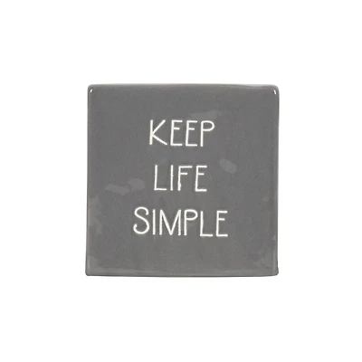 Linden “Keep Life Simple” Porcelain Tabletop Square Art Plaque, 4.1in W x 4in H x 1.4in D