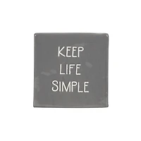 Linden “Keep Life Simple” Porcelain Tabletop Square Art Plaque, 4.1in W x 4in H x 1.4in D