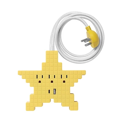 GLOBE 3-Outlet Yellow Pixel Star Flat Plug Indoor Power Strip with 1x USB-A 1x USB-C Charging Ports (15.5 combined)
