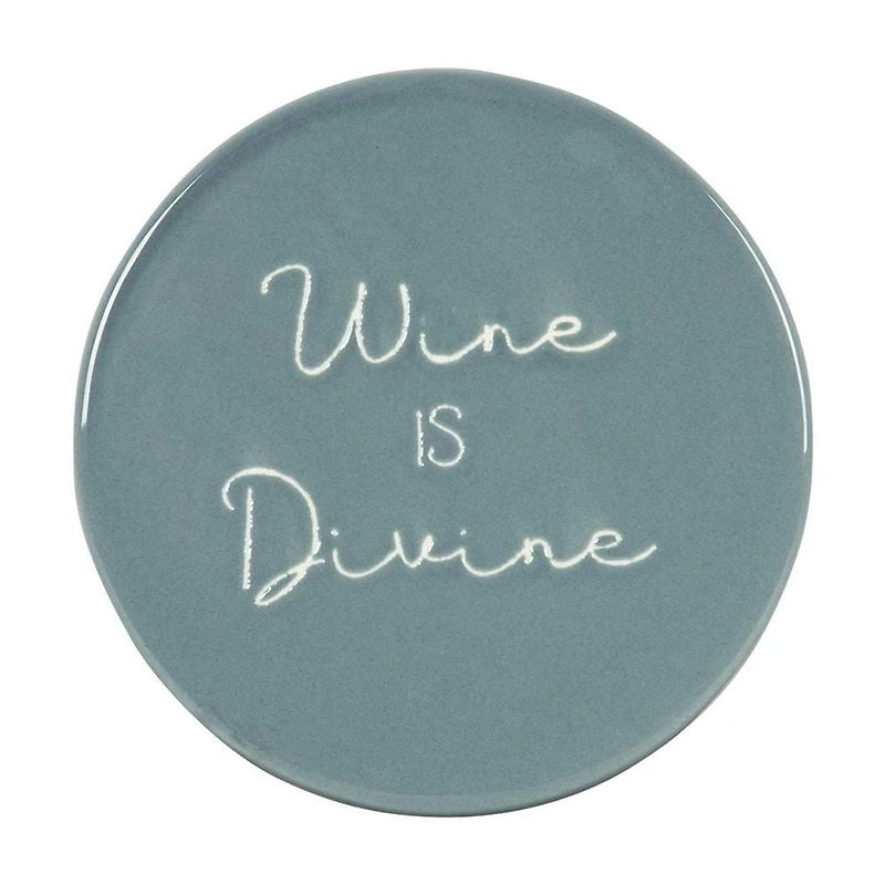 Linden Porcelain 4 Piece Coaster Set with Blue Finish, Assorted Sayings