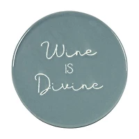 Linden Porcelain 4 Piece Coaster Set with Blue Finish, Assorted Sayings