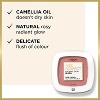 L'Oréal Paris Age Perfect Fard À Joues Satin Minéraux Radieux, Huile Camellia, Non Séchant, Mauvre, 9  GR