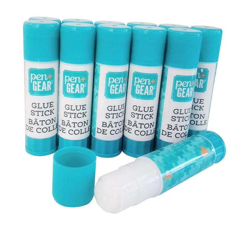 Colle bâton Pen+GEAR, 12 pièces × 21 g (0,7 oz), emballé en boîte en carton, temps de séchage : 5–10 minutes.