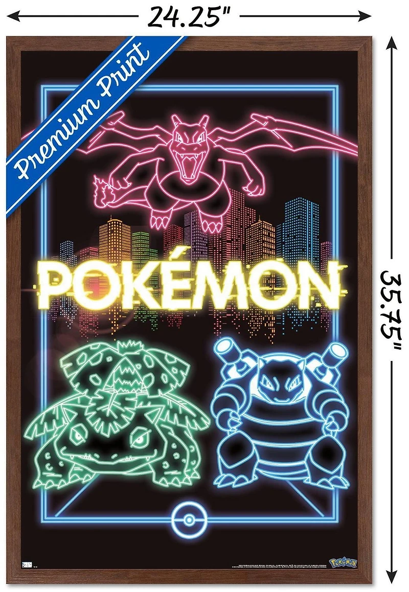 Pokémon - Neon Group Wall Poster, 14.725" x 22.375" Framed