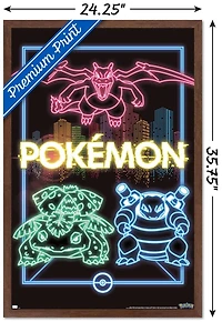 Pokémon - Neon Group Wall Poster, 14.725" x 22.375" Framed