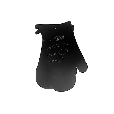 2 PC Utensil Front Stitched Oven Mitt Black