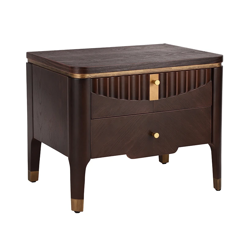 Noble House Table de Chevet Moderne avec 2 Tiroirs, Table de Chevet Design Vague avec Poignées en Métal, Brun Foncé