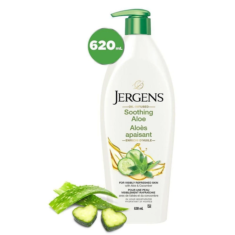 Jergens Soothing Aloe, Oil-Infused Moisturizer & Body Lotion for Dry Skin, 620mL, Dermatologist Tested | 620 ML