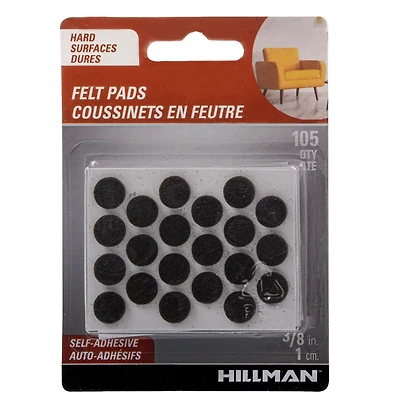 FELT PADS 3/8" ROUND BROWN 105PC